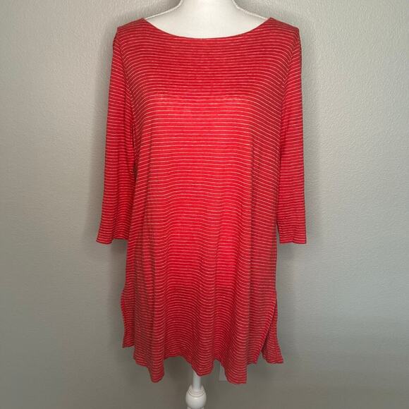 Eileen Fisher 100% organic linen striped pullover tunic top size L - Picture 1 of 8